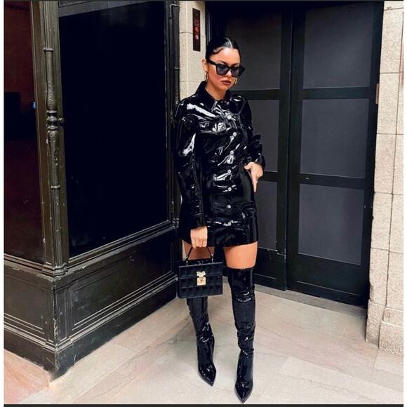 ZARA BLOGGER FAVORITE FAUX LEATHER DRESS BLACK - Picture 4 of 14